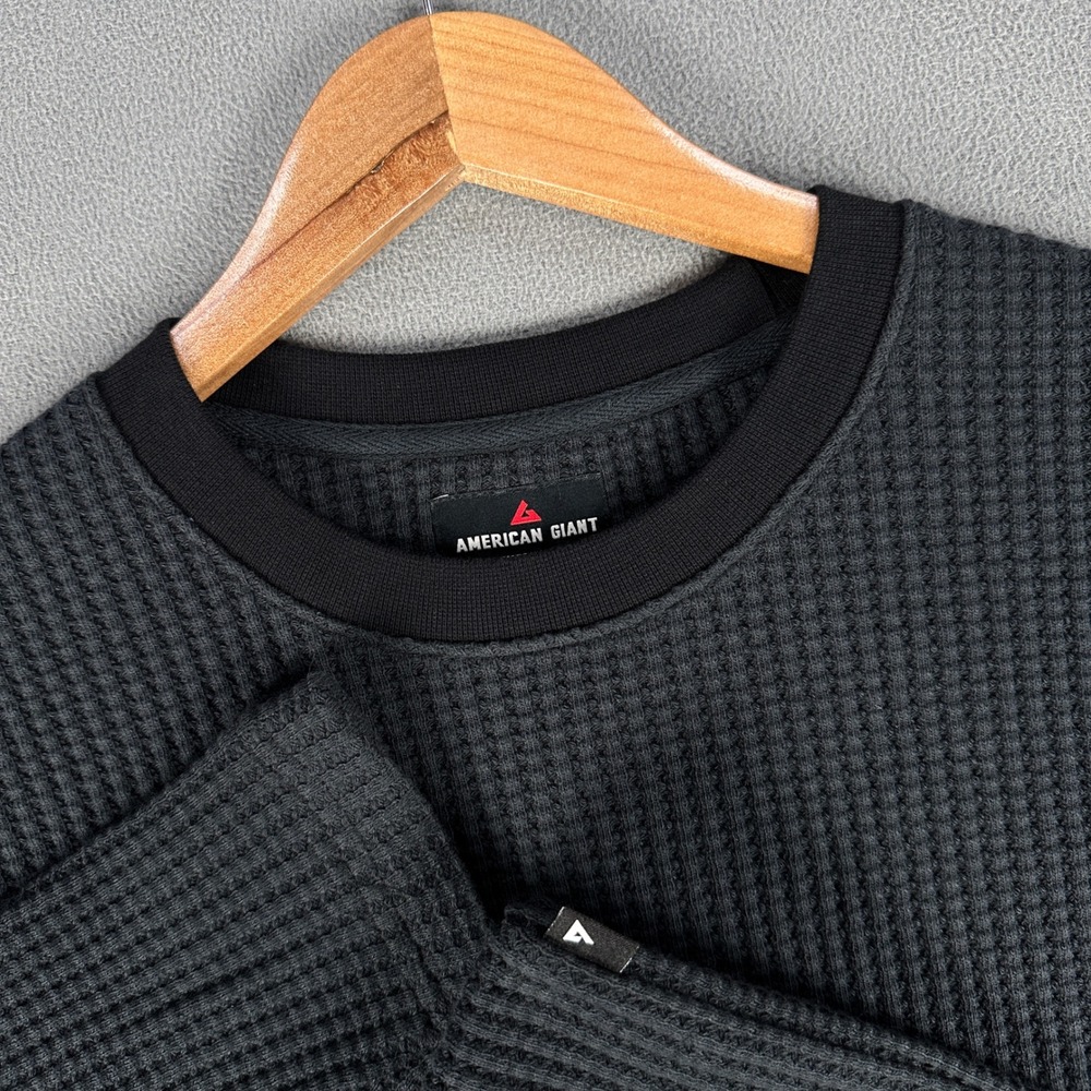 American Giant Shirt Mens Medium Washed Black Waffle Knit Thermal Minimalist